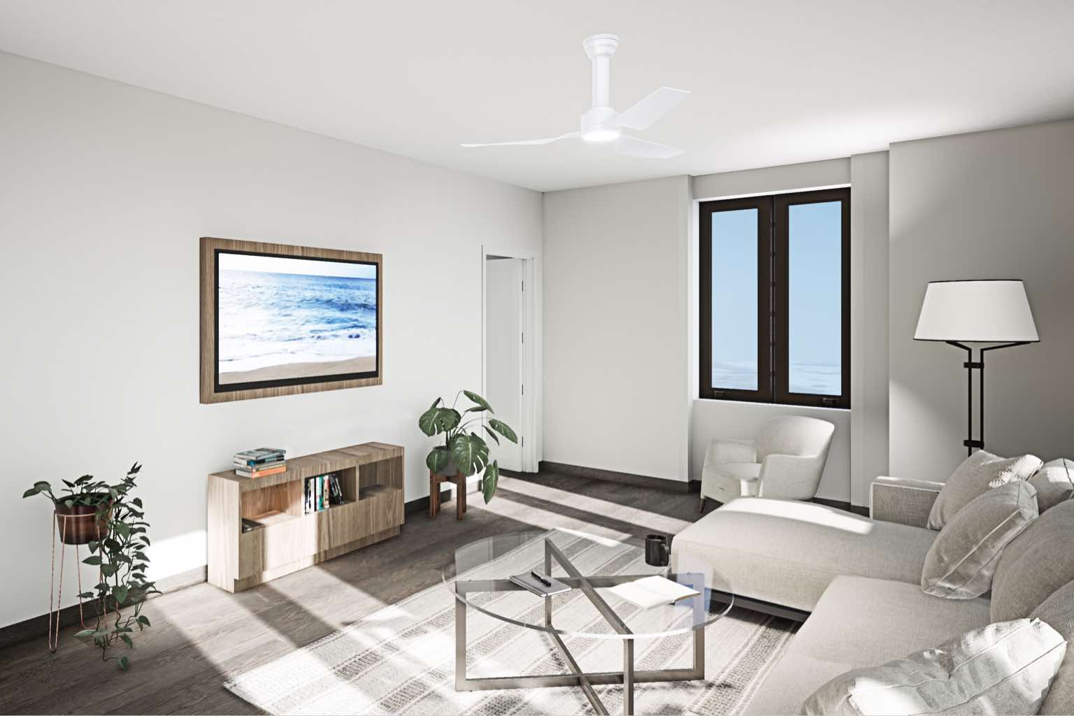 A model living room at Life Time Living Coral Gables