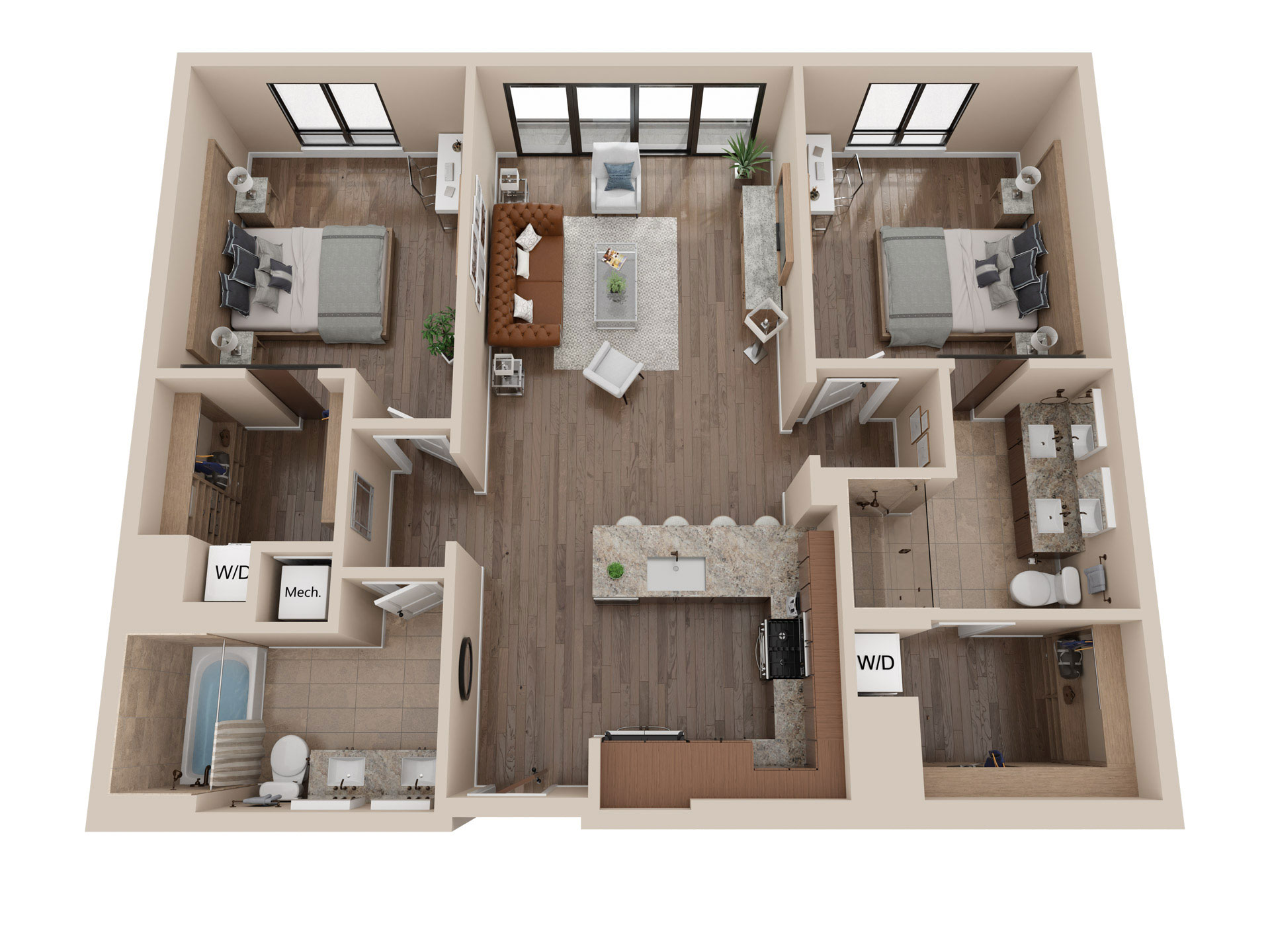 3 dimensional floorplan for apartment b 1