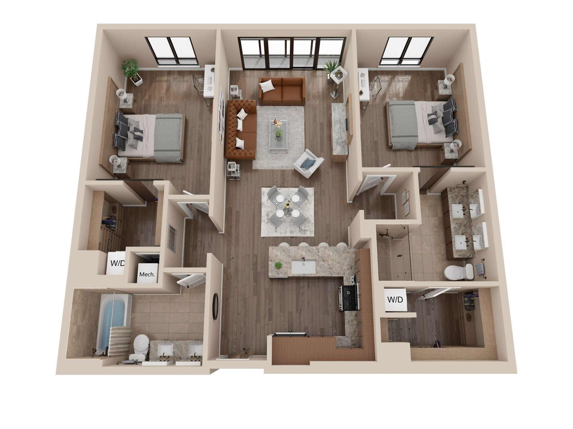 3 dimensional floorplan for apartment b 3