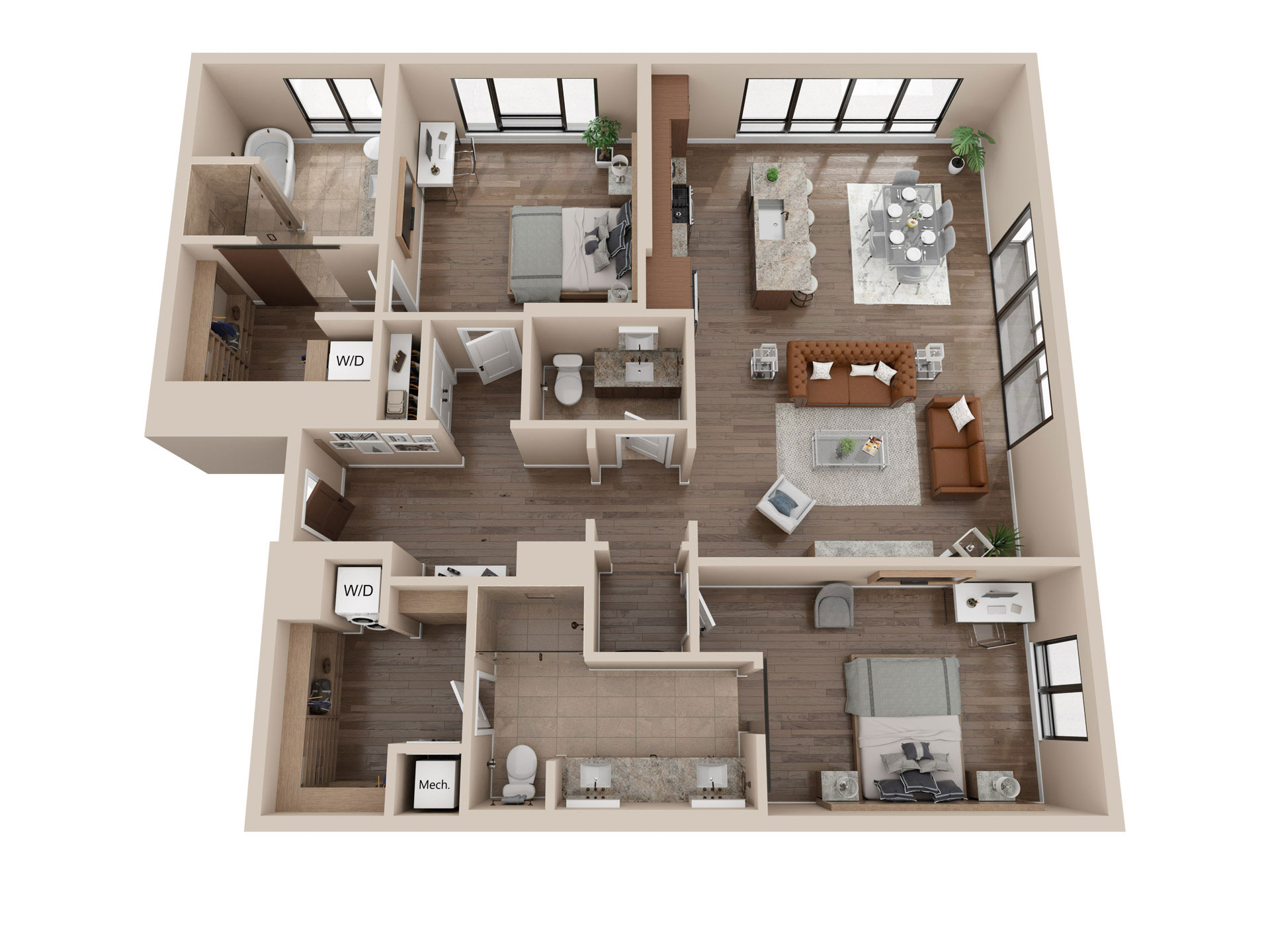 3 dimensional floorplan for apartment b 4